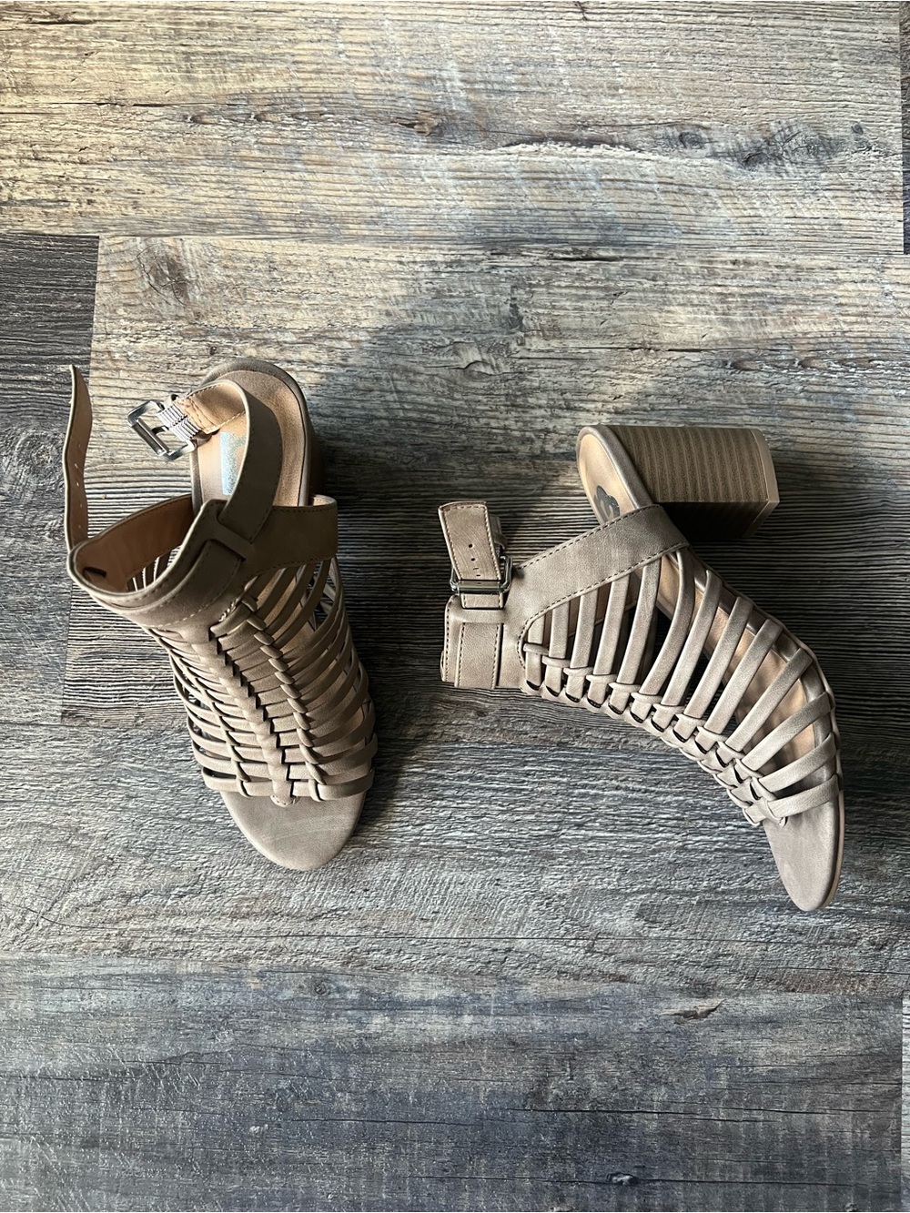 Woven Strappy Block Heel Sandals - Taupe